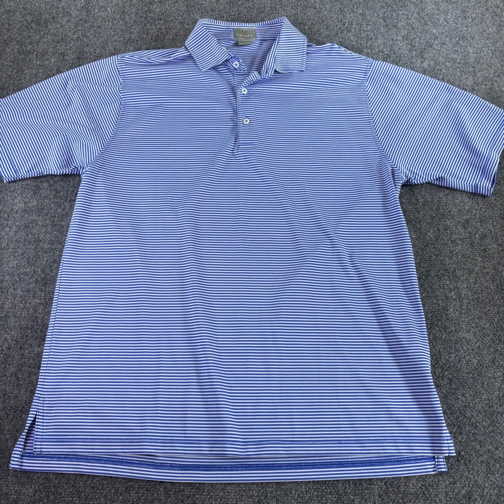 Fennec Polo Shirt Mens Large Blue White Striped Performance Golf Short Sleeve